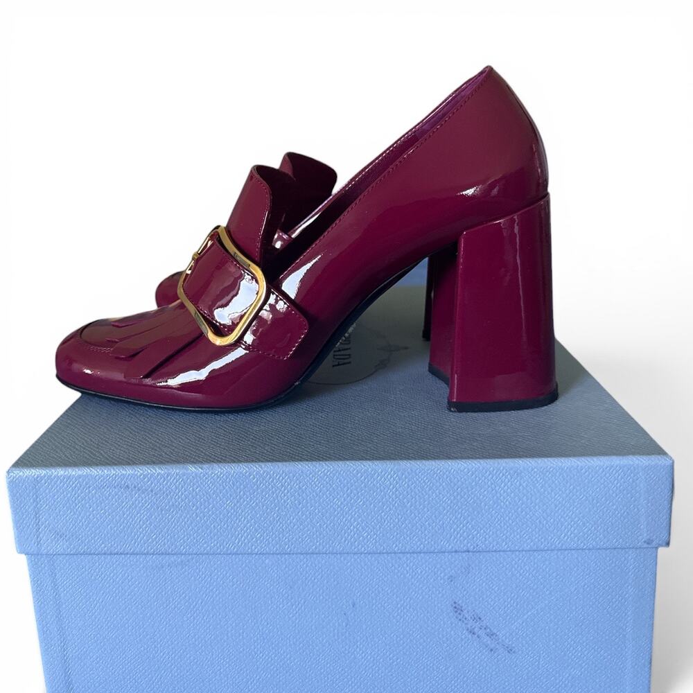 PRADA Patent Leather Kiltie Buckle Loafer Hibiscus Pink SZ 9 - 40 EU Box Bags